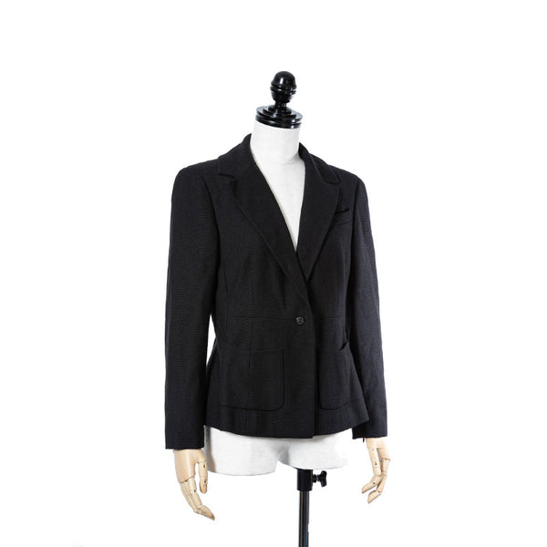 シャネル ブラック ウール シルク ノーカラージャケット レディース CHANEL 【中古】