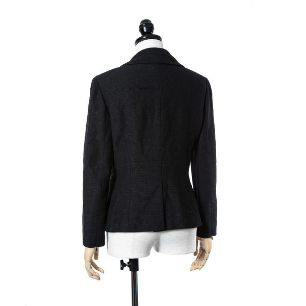 シャネル ブラック ウール シルク ノーカラージャケット レディース CHANEL 【中古】