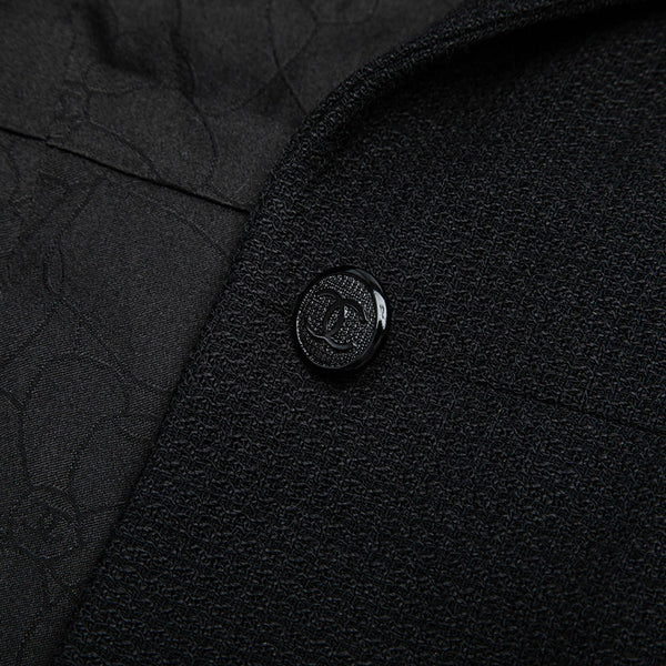 シャネル ブラック ウール シルク ノーカラージャケット レディース CHANEL 【中古】