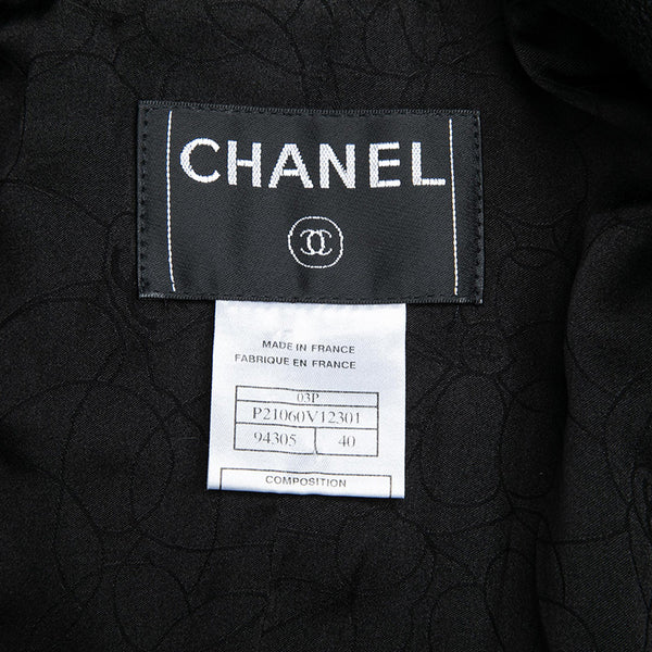 シャネル ブラック ウール シルク ノーカラージャケット レディース CHANEL 【中古】