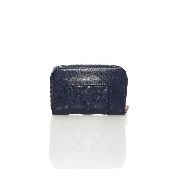 シャネル マトラッセ ココマーク コインケース 小銭入れ コンパクトウォレット ネイビー レザー レディース CHANEL 【中古】