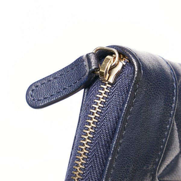 シャネル マトラッセ ココマーク コインケース 小銭入れ コンパクトウォレット ネイビー レザー レディース CHANEL 【中古】