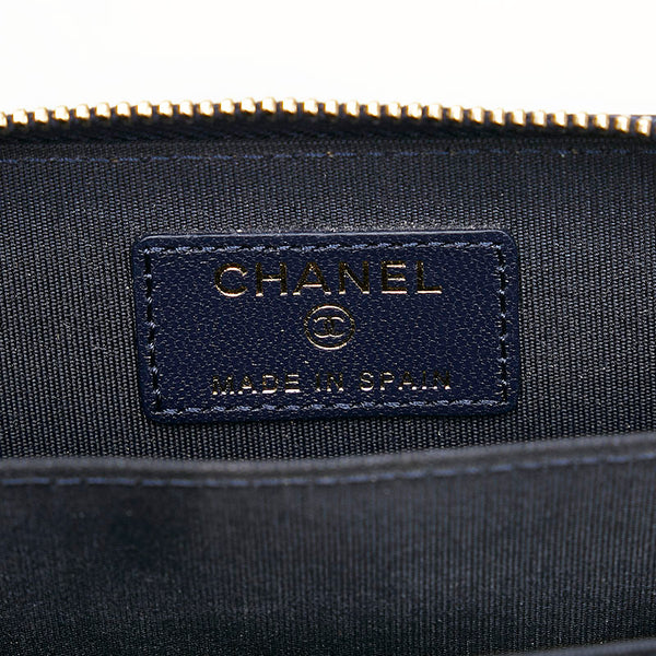 シャネル マトラッセ ココマーク コインケース 小銭入れ コンパクトウォレット ネイビー レザー レディース CHANEL 【中古】