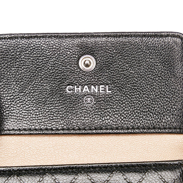 シャネル ビコローレ ココマーク 二つ折り財布 コンパクトウォレット ブラック レザー レディース CHANEL 【中古】