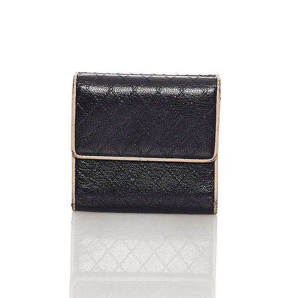 シャネル ビコローレ ココマーク 二つ折り財布 コンパクトウォレット ブラック レザー レディース CHANEL 【中古】