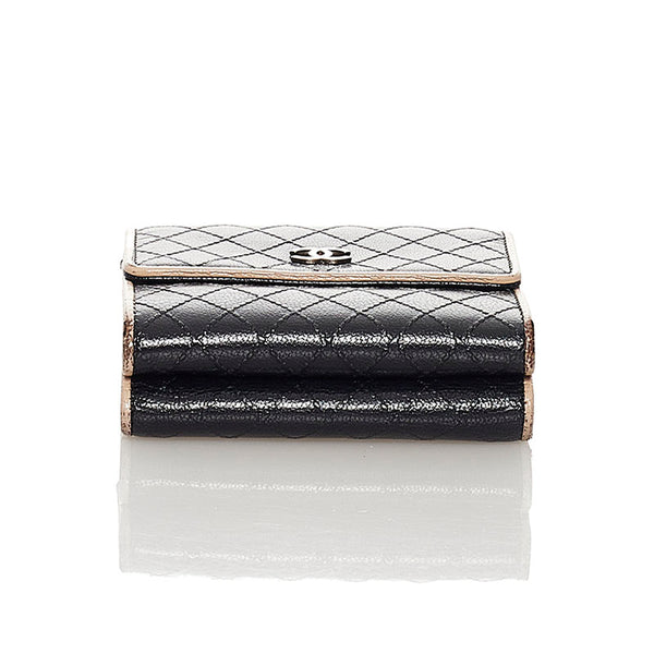 シャネル ビコローレ ココマーク 二つ折り財布 コンパクトウォレット ブラック レザー レディース CHANEL 【中古】