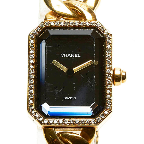 シャネル プルミエール L ダイヤ 腕時計 H0113 クオーツ ブラック文字盤 K18YG イエローゴールド レディース CHANEL 【中古】
