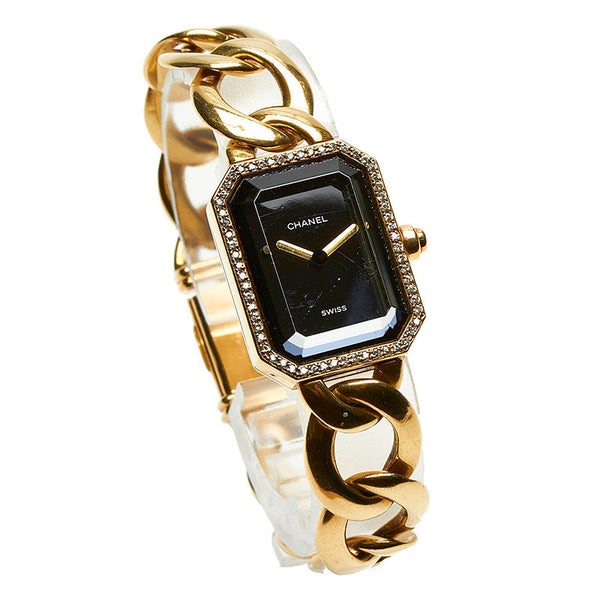 シャネル プルミエール L ダイヤ 腕時計 H0113 クオーツ ブラック文字盤 K18YG イエローゴールド レディース CHANEL 【中古】