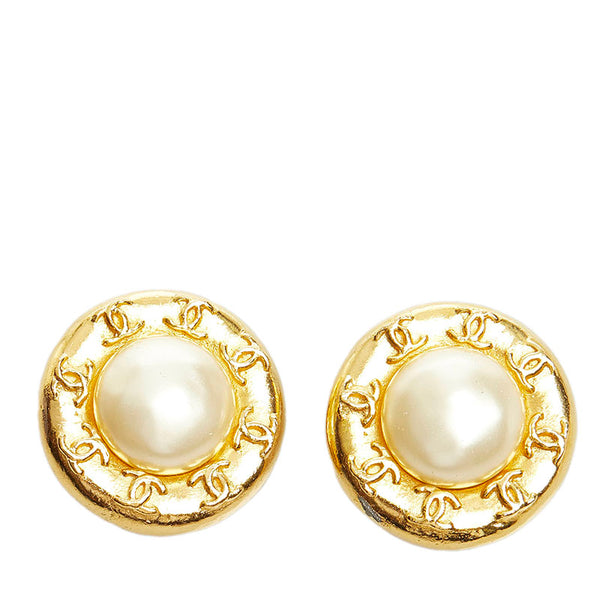 シャネル フェイクパール ココマーク イヤリング ゴールド ホワイト メッキ レディース CHANEL 【中古】