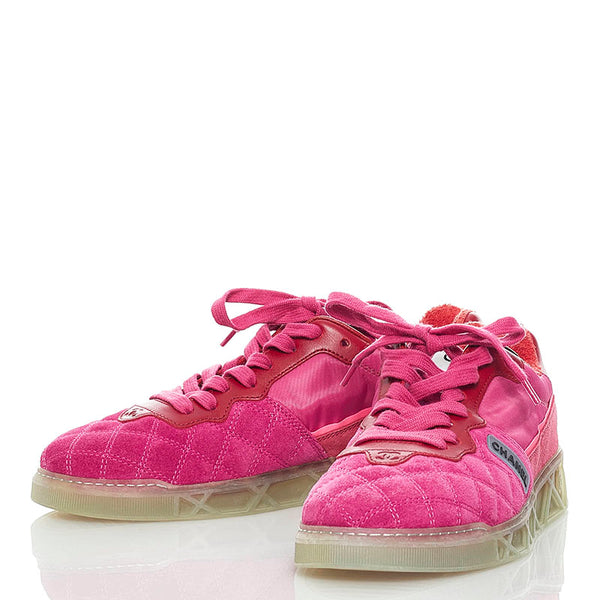 シャネル ビコローレ スニーカー G35190 ピンク スウェード レザー ナイロン レディース CHANEL 【中古】