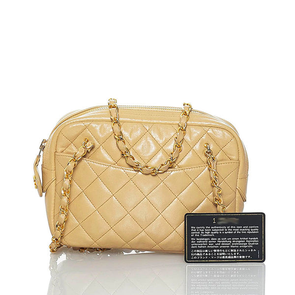 シャネル マトラッセ  ココマーク チェーン ダブル ショルダーバッグ ベージュ ゴールド ラムスキン レディース CHANEL 【中古】