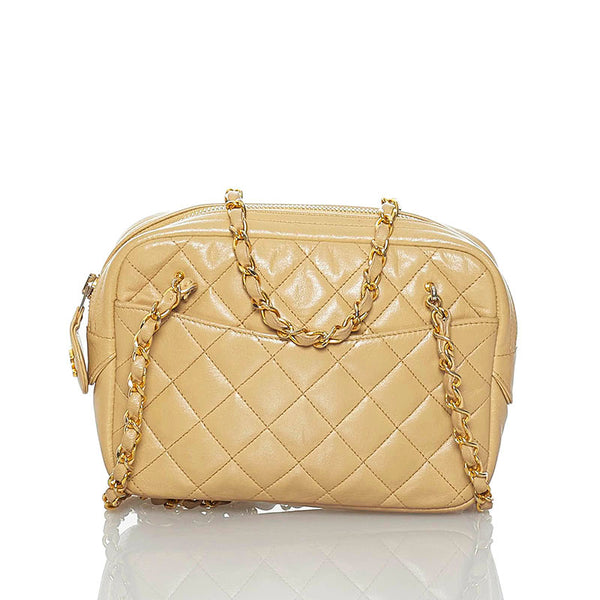 シャネル マトラッセ  ココマーク チェーン ダブル ショルダーバッグ ベージュ ゴールド ラムスキン レディース CHANEL 【中古】