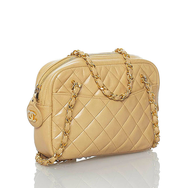 シャネル マトラッセ  ココマーク チェーン ダブル ショルダーバッグ ベージュ ゴールド ラムスキン レディース CHANEL 【中古】