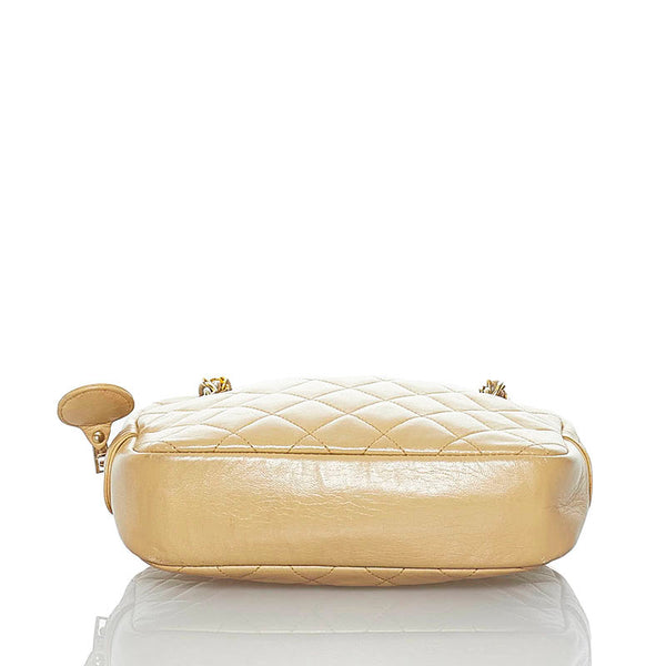 シャネル マトラッセ  ココマーク チェーン ダブル ショルダーバッグ ベージュ ゴールド ラムスキン レディース CHANEL 【中古】