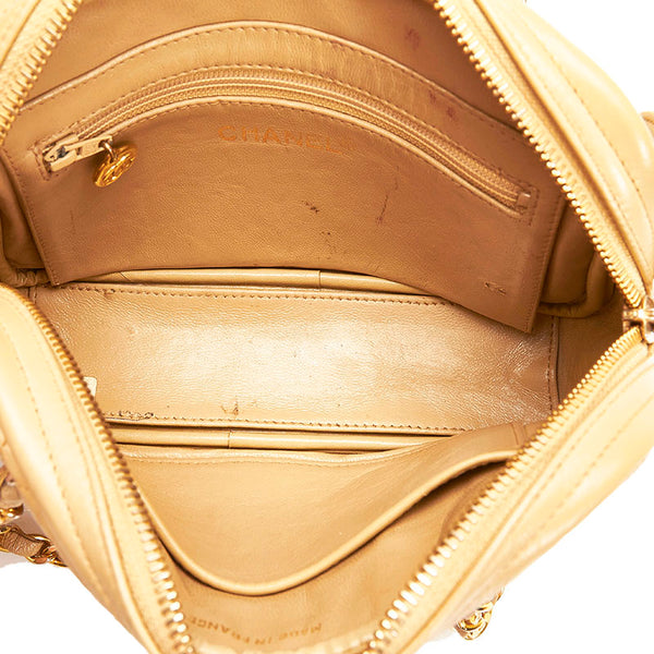 シャネル マトラッセ  ココマーク チェーン ダブル ショルダーバッグ ベージュ ゴールド ラムスキン レディース CHANEL 【中古】