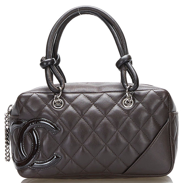 シャネル マトラッセ カンボン ミニハンドバッグ ミニボストン ブラウン レザー レディース CHANEL 【中古】