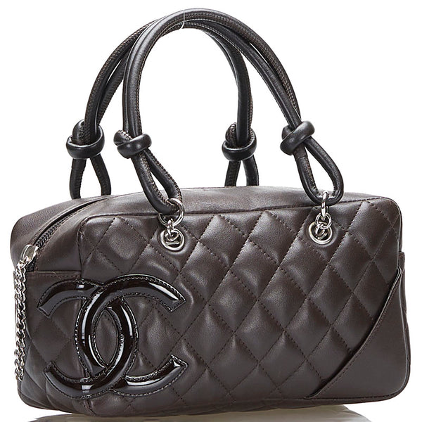 シャネル マトラッセ カンボン ミニハンドバッグ ミニボストン ブラウン レザー レディース CHANEL 【中古】