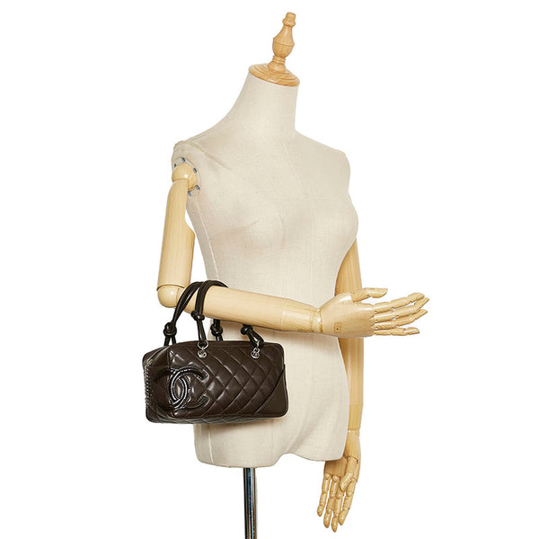 シャネル マトラッセ カンボン ミニハンドバッグ ミニボストン ブラウン レザー レディース CHANEL 【中古】