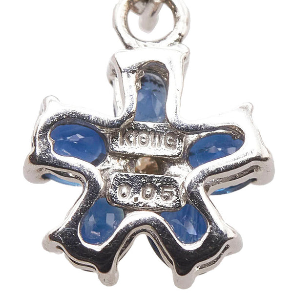 K10WG ホワイトゴールド サファイア ダイヤ0.05ct フラワー ペンダントネックレス レディース 【中古】