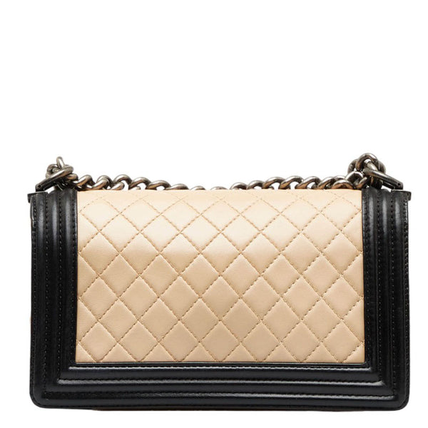 シャネル ボーイシャネル ココマーク バイカラー チェーン ショルダーバッグ ベージュ ブラック ラムスキン レディース CHANEL 【中古】