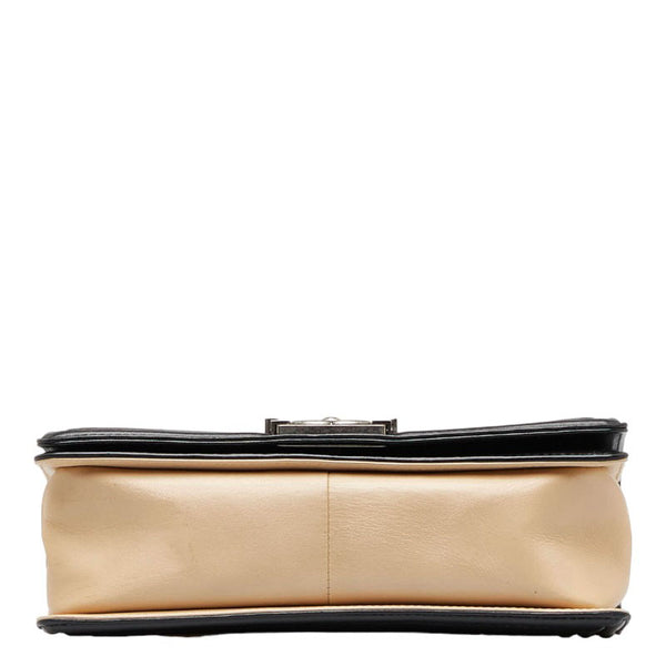 シャネル ボーイシャネル ココマーク バイカラー チェーン ショルダーバッグ ベージュ ブラック ラムスキン レディース CHANEL 【中古】