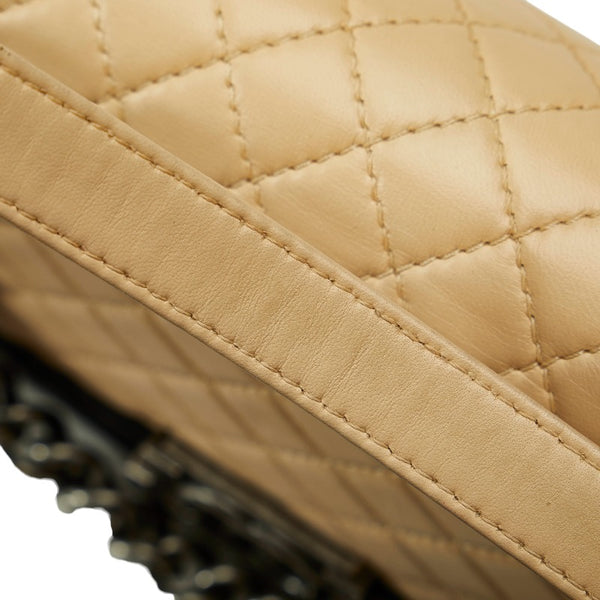 シャネル ボーイシャネル ココマーク バイカラー チェーン ショルダーバッグ ベージュ ブラック ラムスキン レディース CHANEL 【中古】