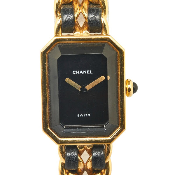 シャネル プルミエール M 腕時計 クオーツ ブラック文字盤 ステンレススチール レザー レディース CHANEL 【中古】