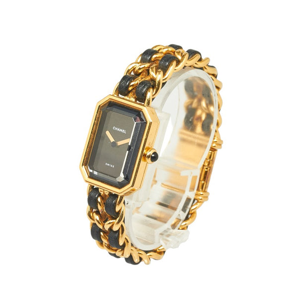 シャネル プルミエール M 腕時計 クオーツ ブラック文字盤 ステンレススチール レザー レディース CHANEL 【中古】