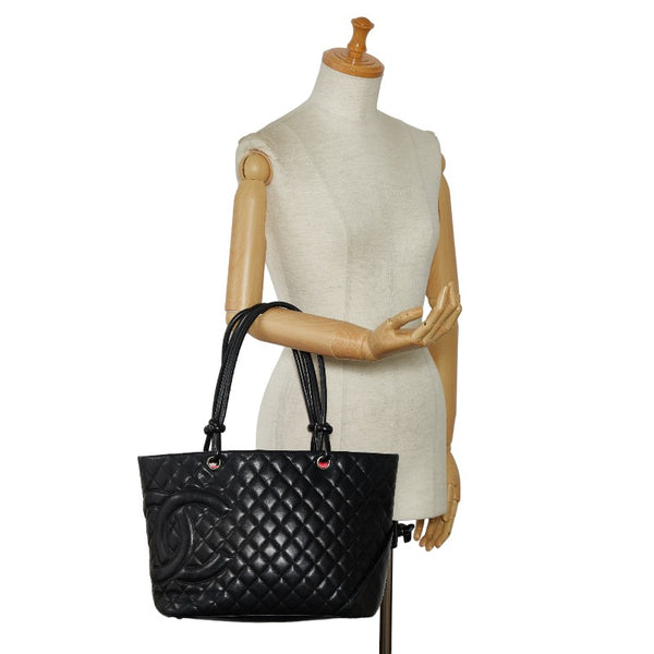 シャネル マトラッセ カンボンライン トートバッグ ハンドバッグ ブラック レザー レディース CHANEL 【中古】