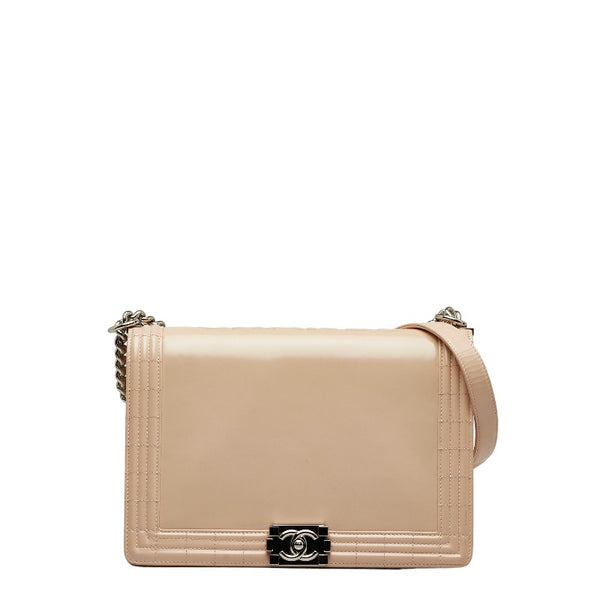 シャネル ボーイシャネル ココマーク 斜め掛け チェーン ショルダーバッグ ベージュ パテントレザー レディース CHANEL 【中古】