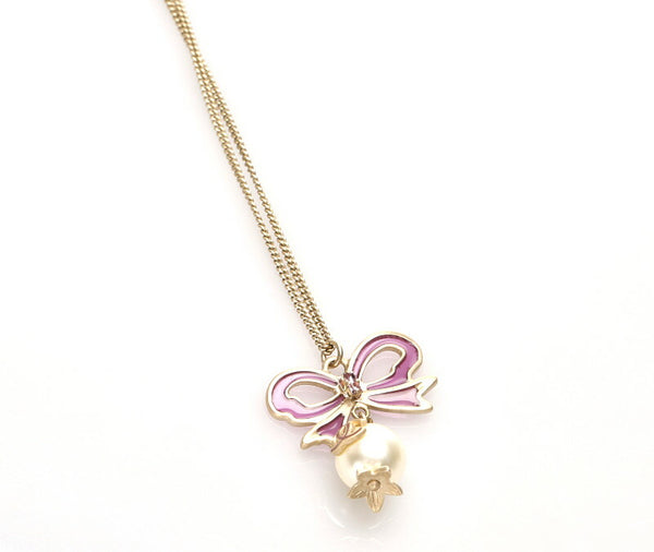 シャネル フェイクパール リボンモチーフ ピンク ゴールド メタル ネックレス レディース CHANEL 中古