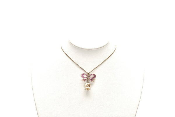 シャネル フェイクパール リボンモチーフ ピンク ゴールド メタル ネックレス レディース CHANEL 中古