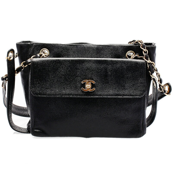 シャネル ブラック キャビアスキン チェーン ショルダーバッグ レディース CHANEL 中古