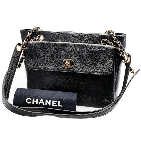 シャネル ブラック キャビアスキン チェーン ショルダーバッグ レディース CHANEL 中古