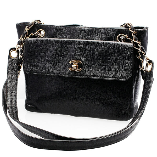シャネル ブラック キャビアスキン チェーン ショルダーバッグ レディース CHANEL 中古