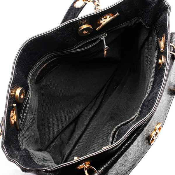 シャネル ブラック キャビアスキン チェーン ショルダーバッグ レディース CHANEL 中古