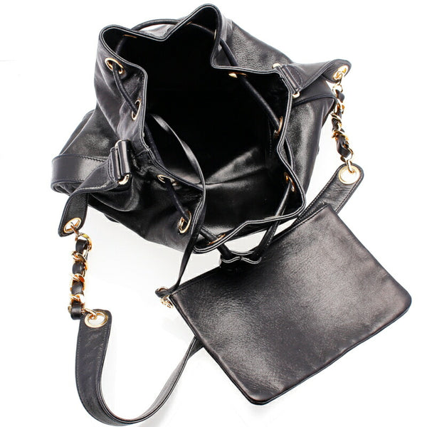 シャネル ブラック レザー チェーン ショルダーバッグ レディース CHANEL 中古