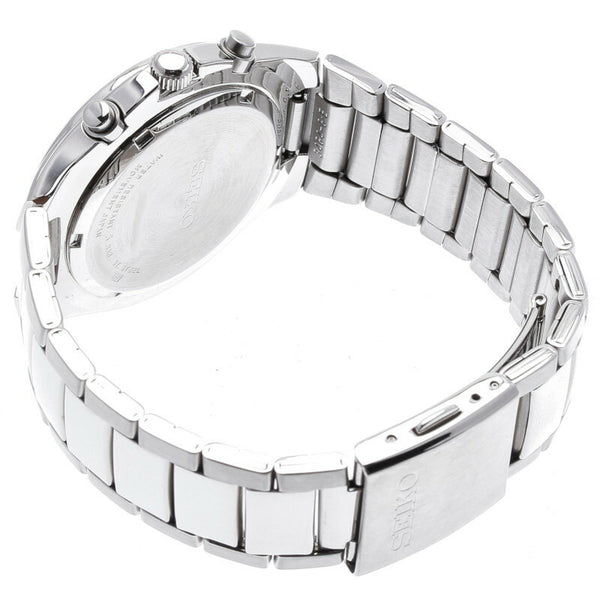 セイコー クロノグラフ 50m シルバー ステンレススチール 腕時計 メンズ SEIKO クオーツ ブラック文字盤 中古