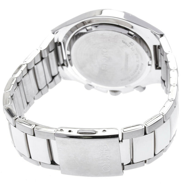 セイコー クロノグラフ 50m シルバー ステンレススチール 腕時計 メンズ SEIKO クオーツ ブラック文字盤 中古