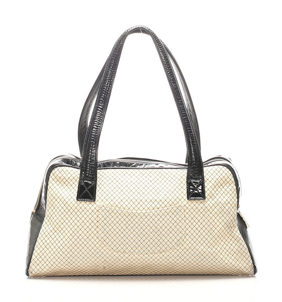 シャネル ベージュ ブラック キャンバス エナメル ボストンバッグ レディース CHANEL 中古