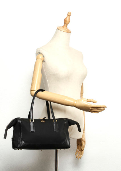 AU-21 1863 ブラック  キャンバス レザー ハンドバッグ レディース 中古