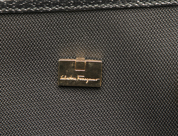 AU-21 1863 ブラック  キャンバス レザー ハンドバッグ レディース 中古