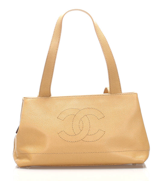 シャネル ベージュ キャビアスキン トートバッグ レディース CHANEL 中古