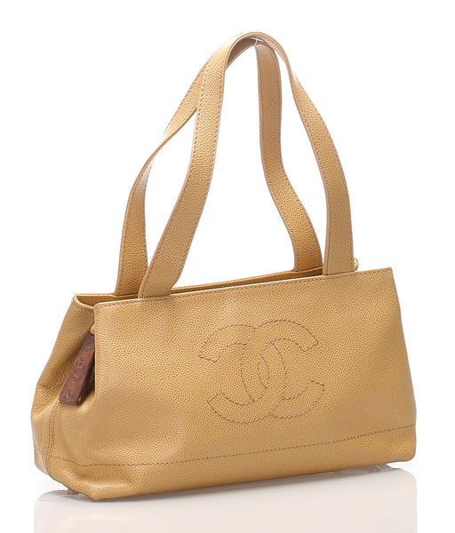 シャネル ベージュ キャビアスキン トートバッグ レディース CHANEL 中古