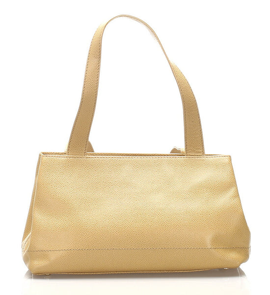 シャネル ベージュ キャビアスキン トートバッグ レディース CHANEL 中古