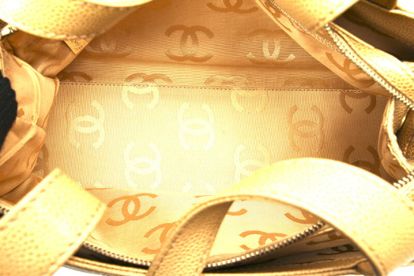 シャネル ベージュ キャビアスキン トートバッグ レディース CHANEL 中古