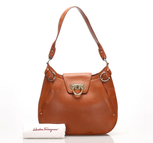 AU-21/4407 ブラウン  レザー ショルダーバッグ レディース 中古