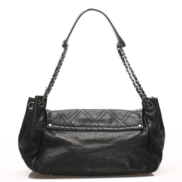 シャネル ブラック  レザー ショルダーバッグ レディース CHANEL 中古