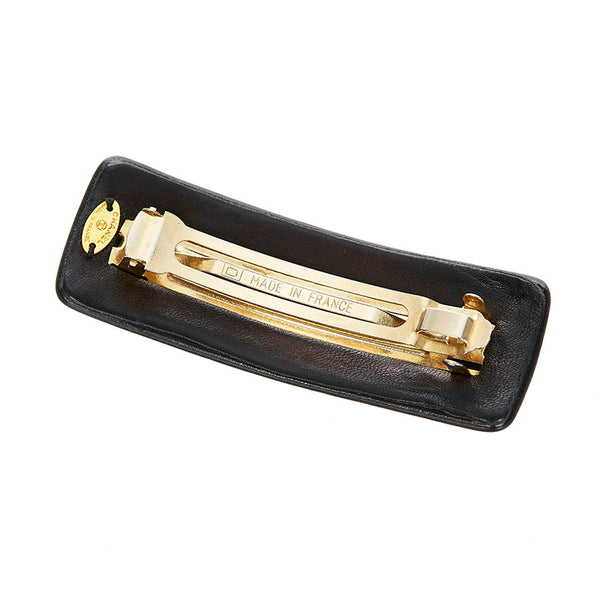 シャネル ブラック ゴールド レザー メッキ バレッタ レディース CHANEL 【中古】