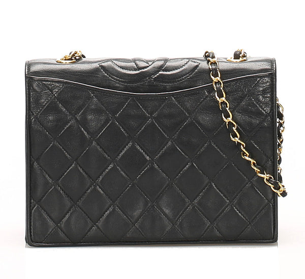 シャネル ブラック ラムスキン 肩掛け チェーン ショルダーバッグ レディース CHANEL 中古